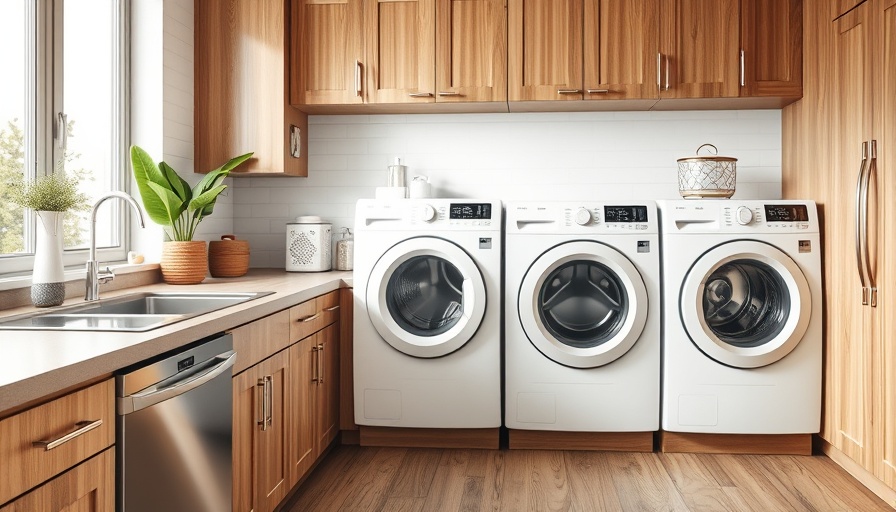 Modern kitchen with cleaning appliances for home maintenance.