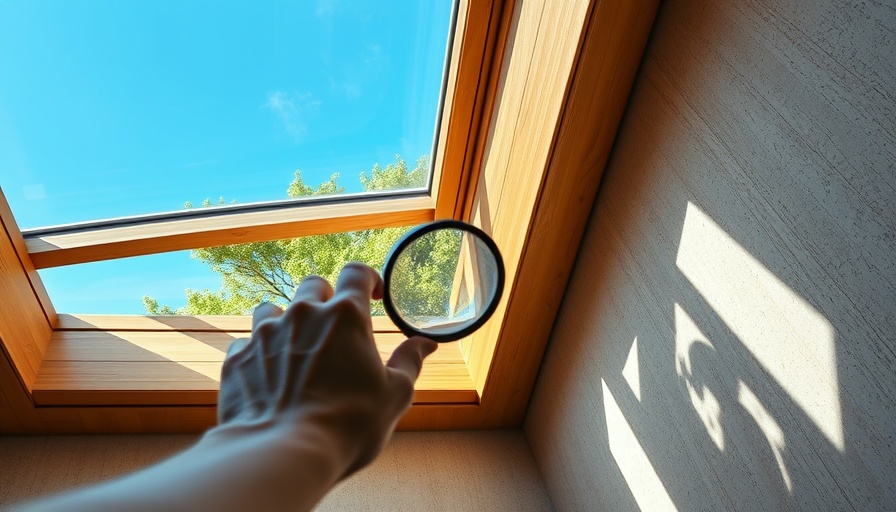 Person checking newly installed skylight with outdoor green view.