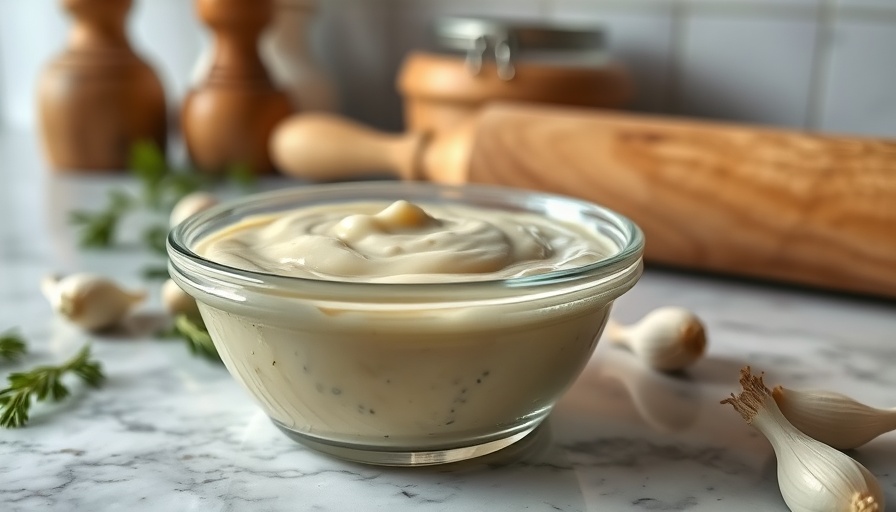Garlic crack sauce in a glass bowl on marble counter.