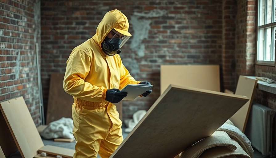 Person in protective gear handling asbestos sheets indoors, highlighting asbestos in homes.
