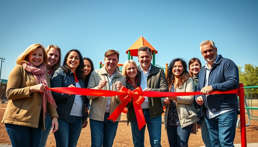 Milan Park revitalization ribbon-cutting ceremony with group celebrating.