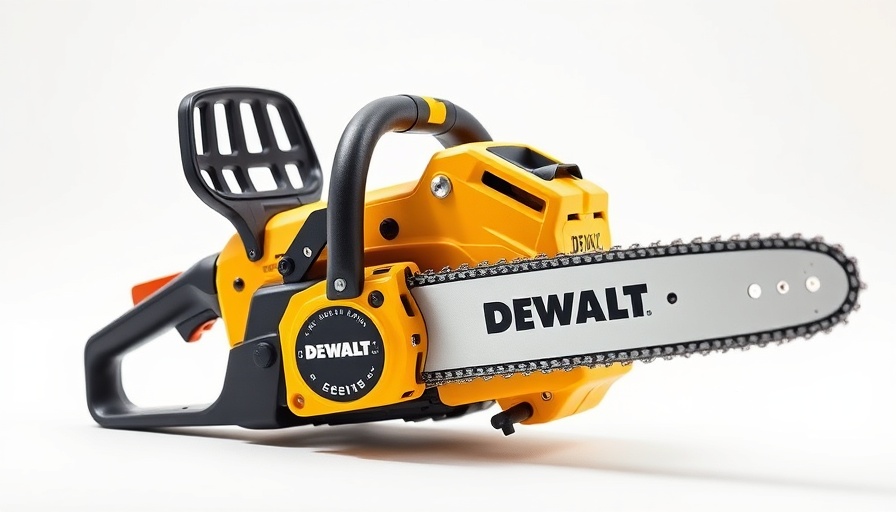 DEWALT chainsaw with ergonomic design, outdoor power equipment.