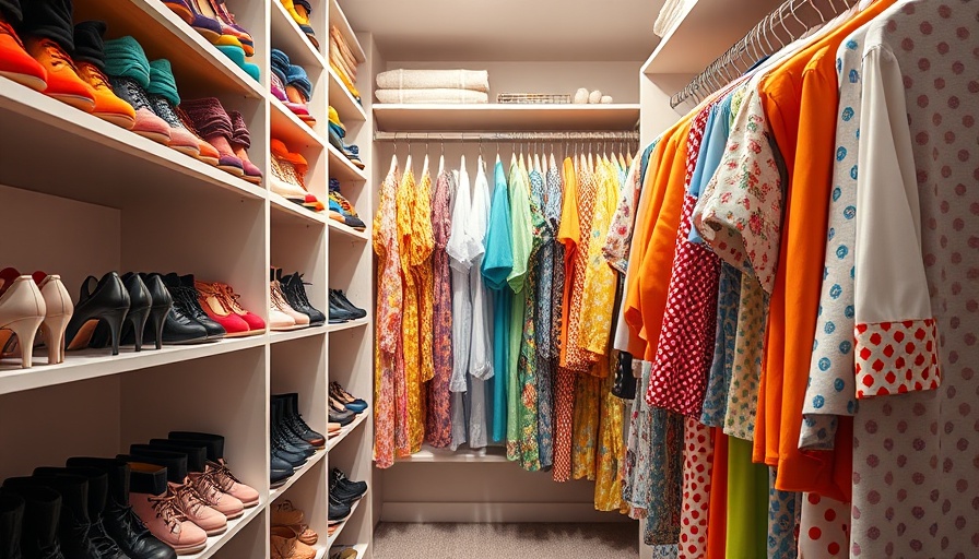 Small-space shoe storage solution in a colorful closet.