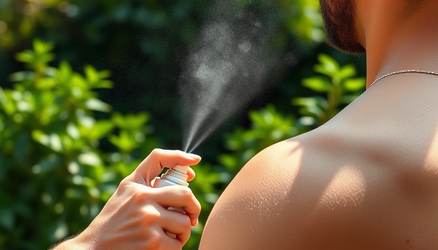 Applying mosquito repellent spray outdoors to keep pesky mosquitoes away.