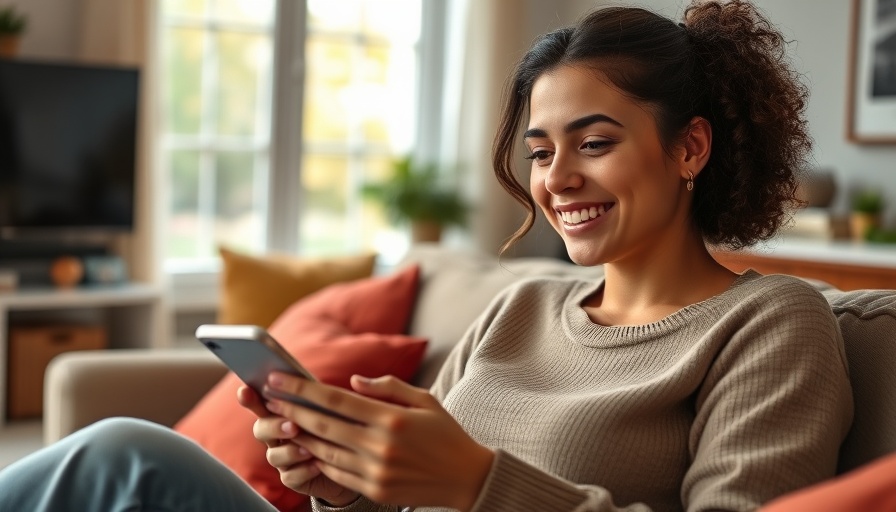Young woman on a couch using smartphone, best way to make phone wallpapers.