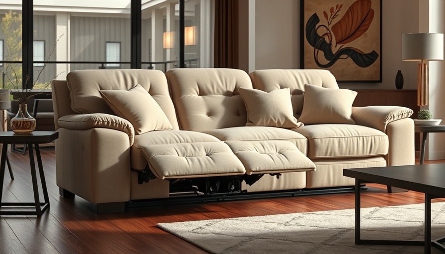 Stylish reclining sofas in modern living room setting.