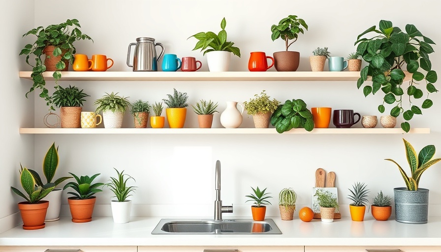 Colorful kitchen decor with plants and mugs
