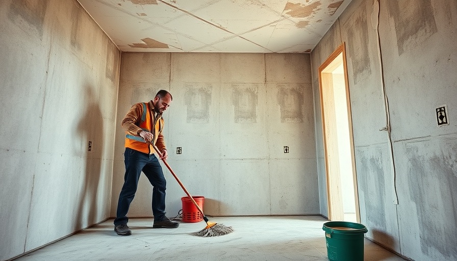 Mopping walls after new construction in an unfinished room.