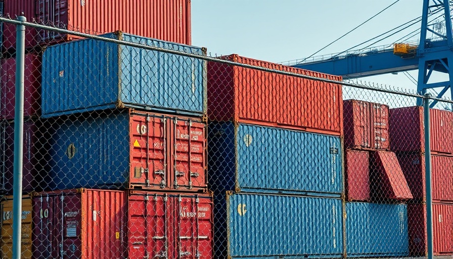 Shipping containers at a port symbolizing impact of tariffs on agriculture.