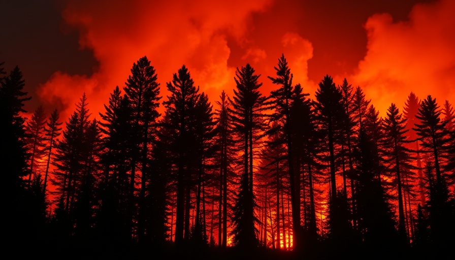 Intense night forest fire signaling natural hazards due to climate change.