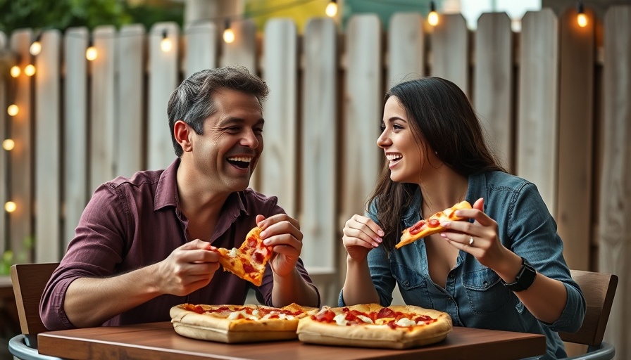 Couple enjoying pizza at Seattle spot, outdoor setting.