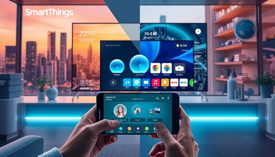 SmartThings app interface controlling Samsung TV from phones.
