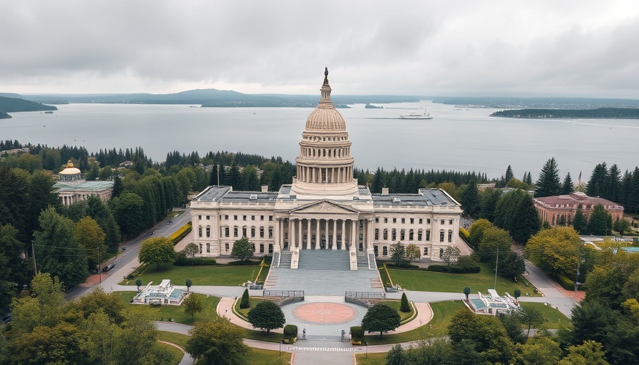 Washington State Capitol Building aerial view highlighting architecture and greenery.