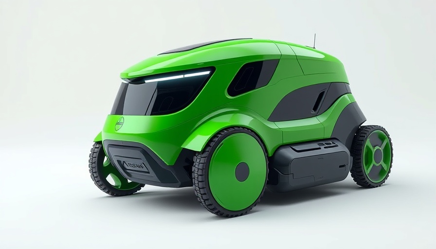 Sleek green autonomous commercial mower with innovative design.