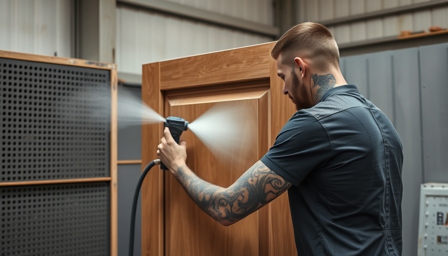 Cabinet refinishing techniques: spray painting in workshop.