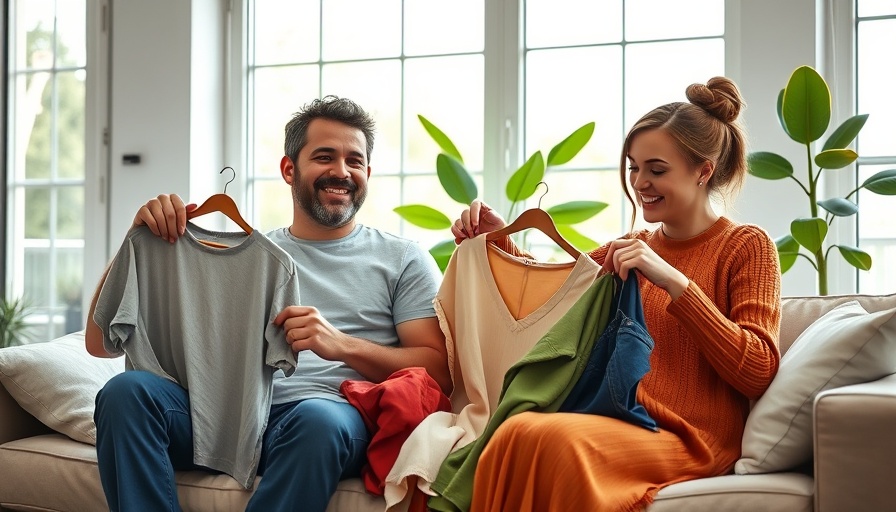 Couple organizing laundry in bright home.