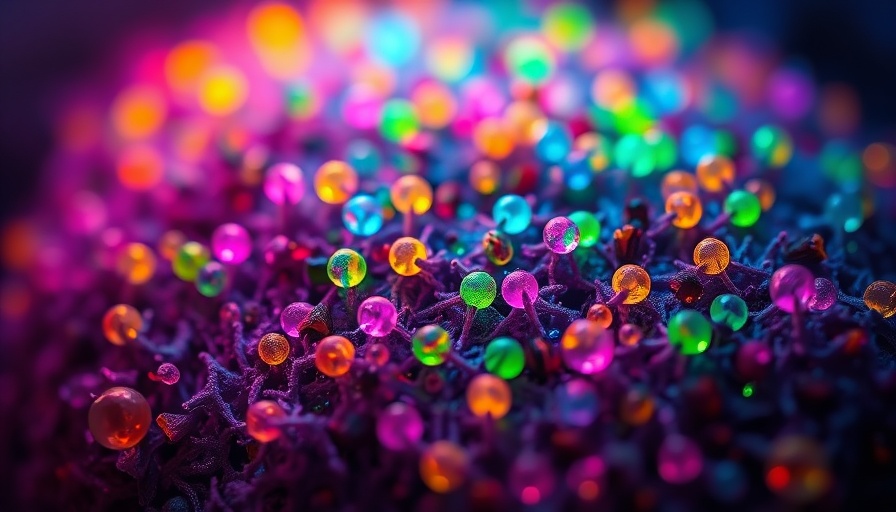 Microscopic view of nanoplastics in vivid colors related to water supply