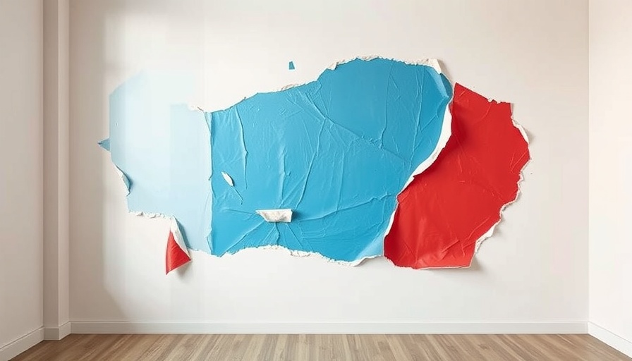 Peel-off paint demonstration for home improvement with red and blue panels.
