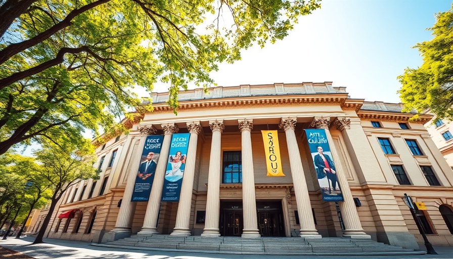 Classical building with banners, NEA funding terminated for Northwest arts context.