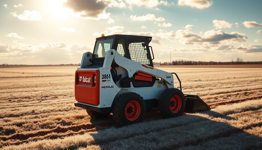 Bobcat compact tractor working in sunlit frosty field