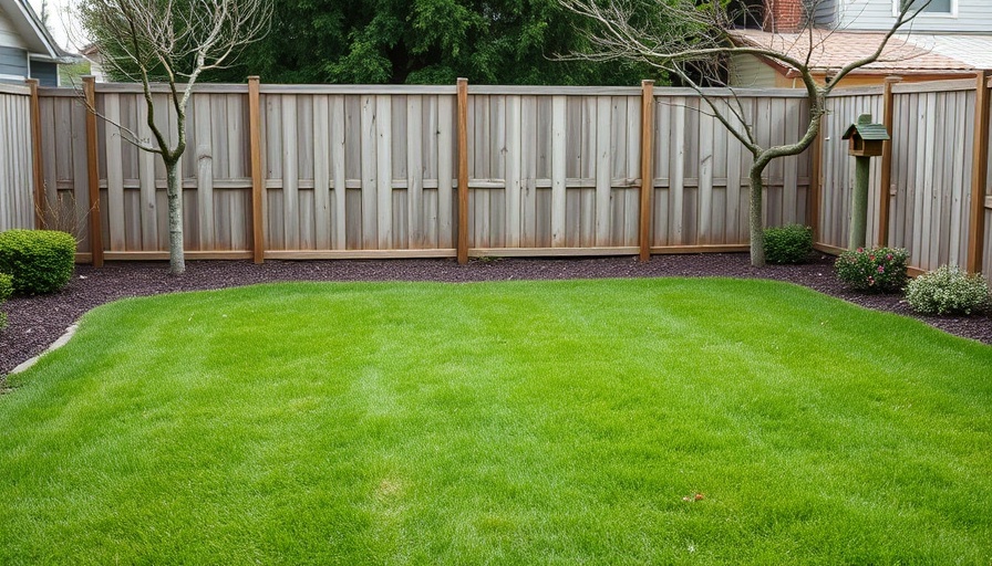 Simple backyard garden before makeover with grassy lawn