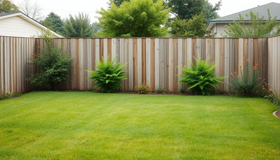 Backyard makeover transformation before image, plain yard with wooden fence.
