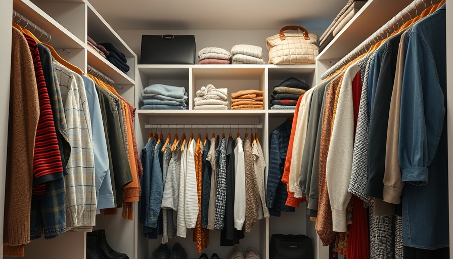Organized closet symbolizing identity crisis through decluttering, showing diverse wardrobe.