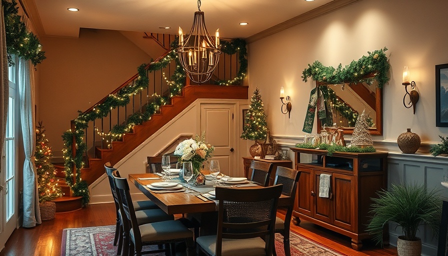 Festive dining room makeover with modern lighting and decorations.