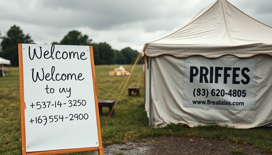 Welcome sign outside tent offering assistance for released ICE detainees.