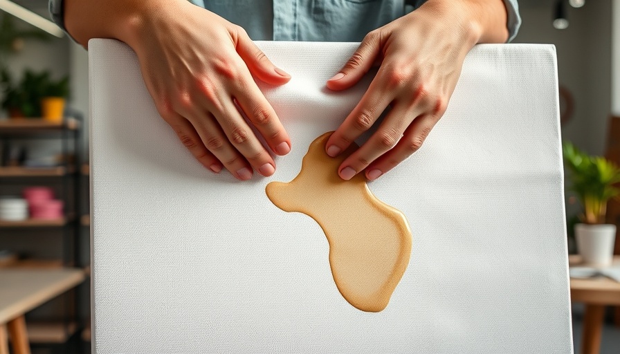 Spray-on drop cloth demonstration on canvas in workspace.