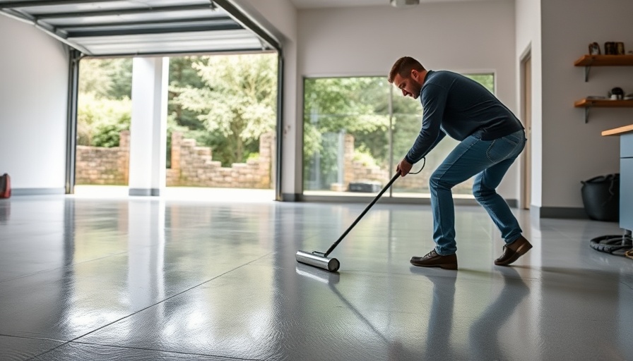 Polyaspartic top coat application in garage floor makeover.