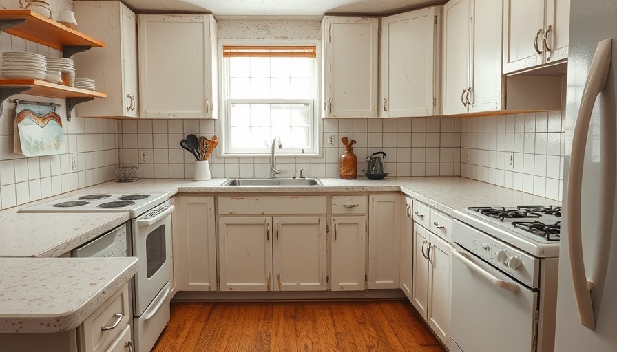 Worn kitchen cabinets needing budget renovation tips.