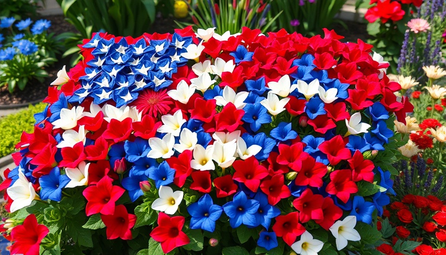 Patriotic plants for landscaping arranged as an American flag.