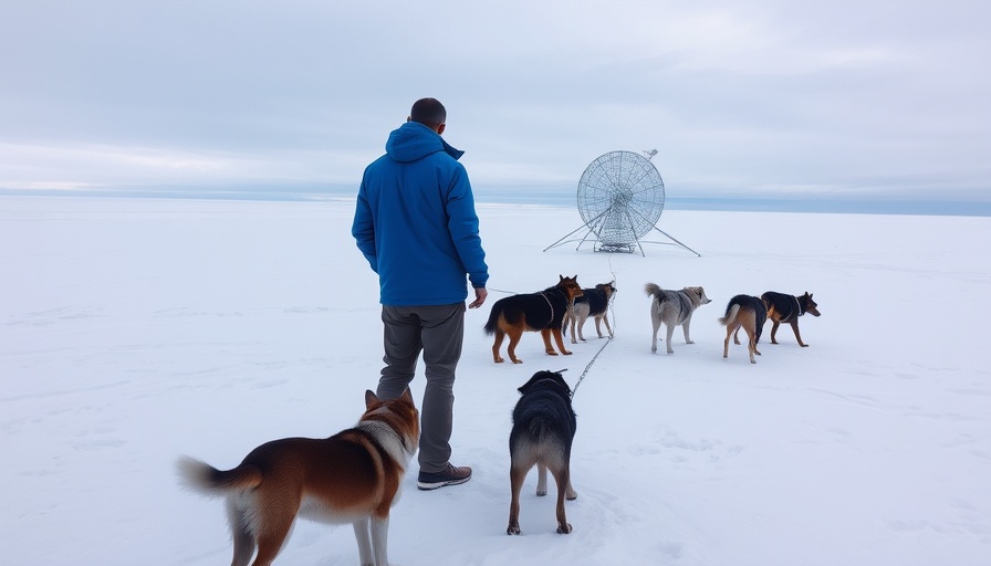 Person on Greenland ice sheet studies climate change amidst snow and satellites.
