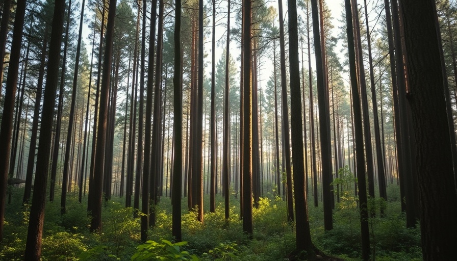 Gen Z TreeTalks Conservation in a serene forest with tall trees.