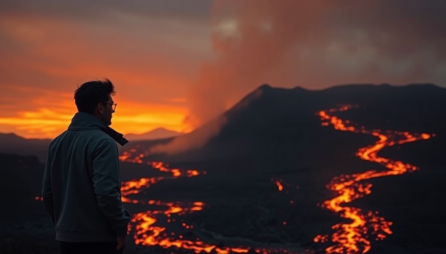 Harnessing Lava for Sustainable Cities: Person silhouetted against glowing lava.