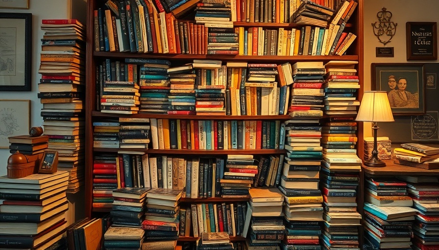 A cluttered bookcase before a makeover. Variety of books in disarray.