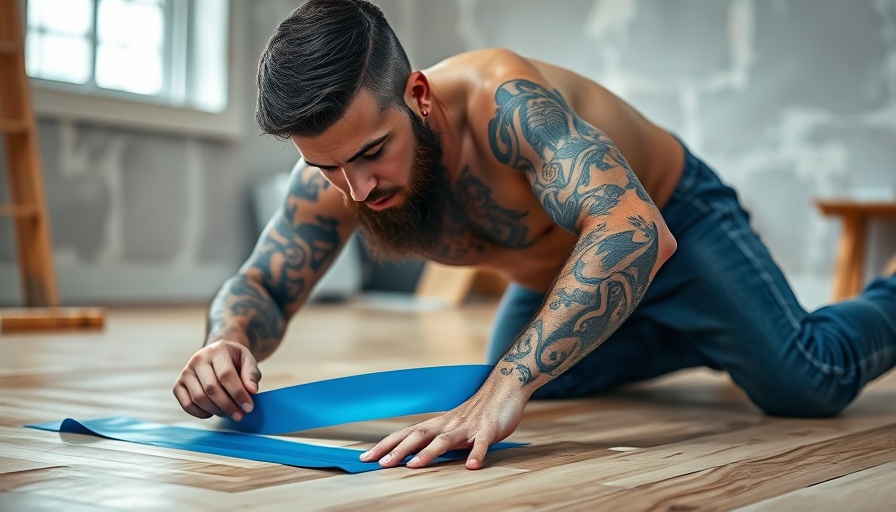 Man applying FrogTape for painting on the floor, careful precision.