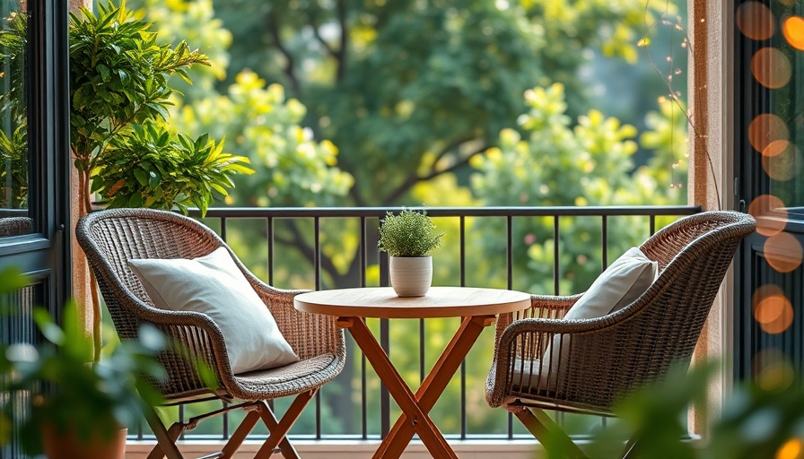 Bistro Table Hack for Small Outdoor Spaces: charming balcony setup with wicker chairs.