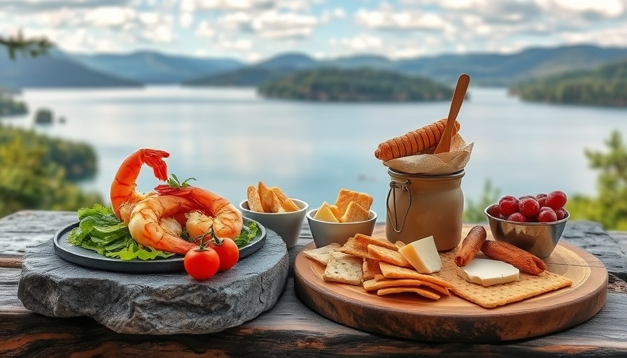 Elegant camping meals with a stunning landscape backdrop, featuring classy ingredients.