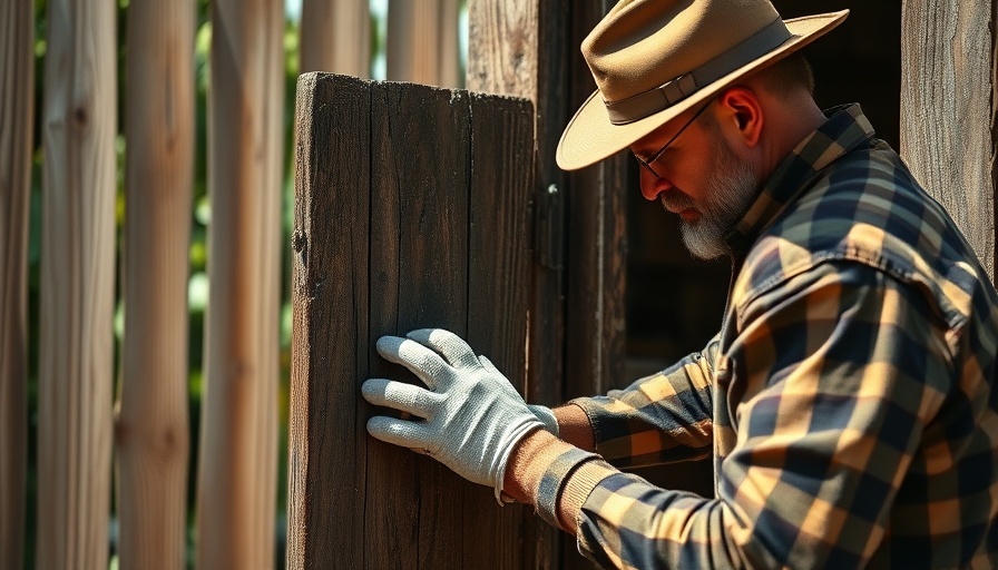 Craftsman restoring front door outdoors, hands-on process.