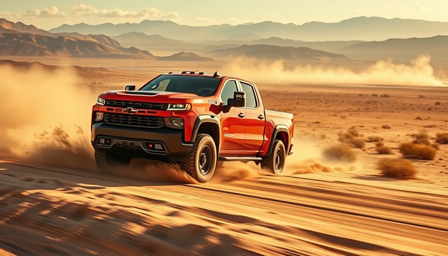 2026 Silverado EV Trail Boss driving through desert terrain.