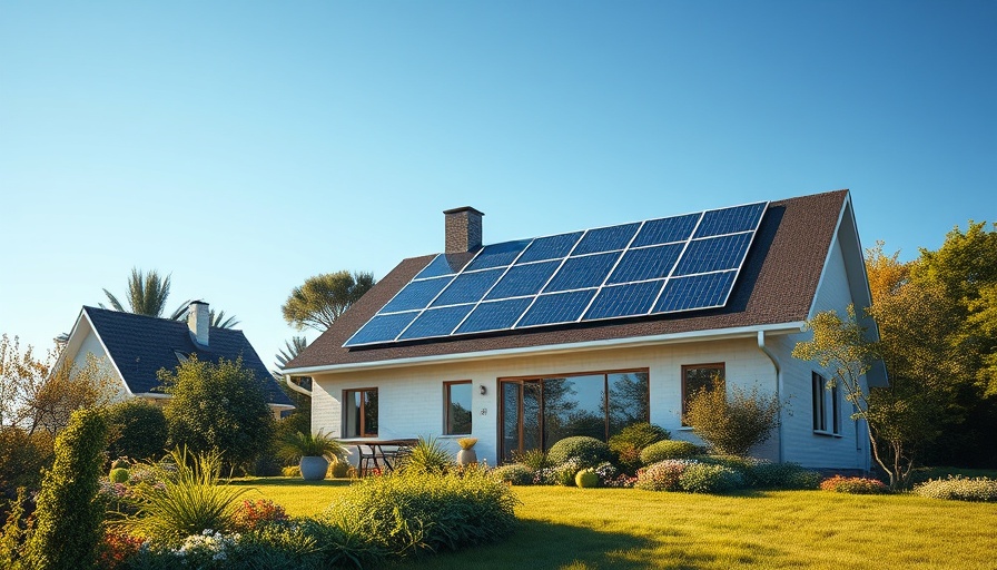 Energy-efficient house in warm climate with solar panels.