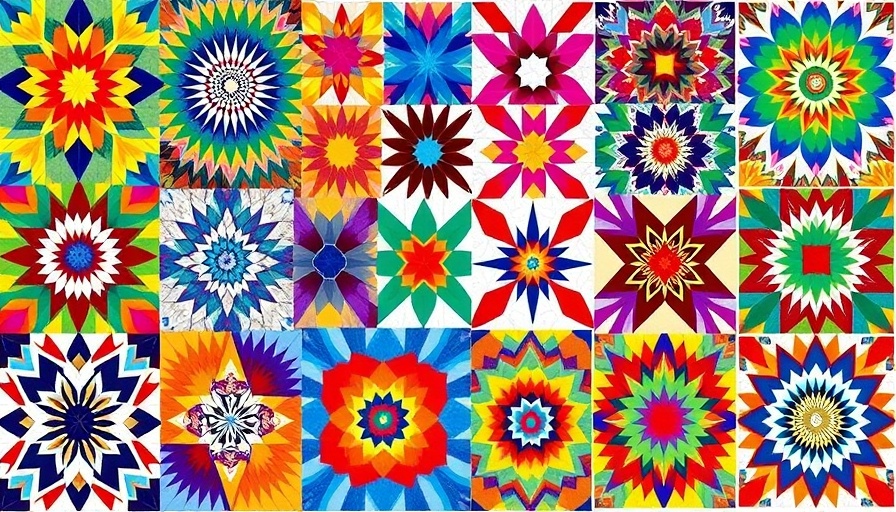 Dynamic Gee's Bend Quiltmakers collage with vibrant geometric designs.