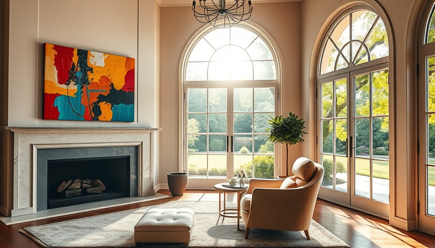 Elegant living room with Choose Bigger Art featuring a colorful abstract painting.