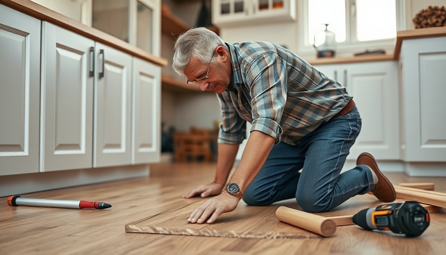 Man learning how to stop paint bleed on flooring with tools.