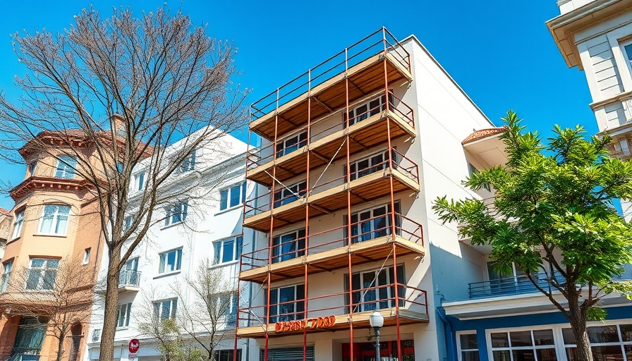 Scaffolding on townhouse suggesting scaffolding hire prices 2025.