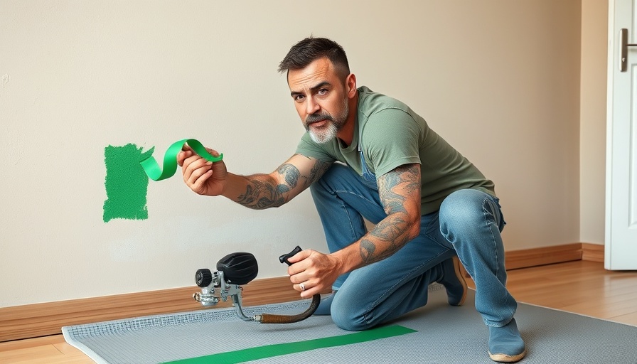 Man showing how to stop paint bleed with painter's tape.
