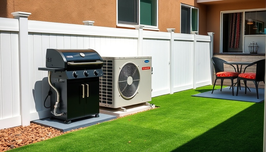 Urban backyard with grill and AC condenser, outdoor design tips