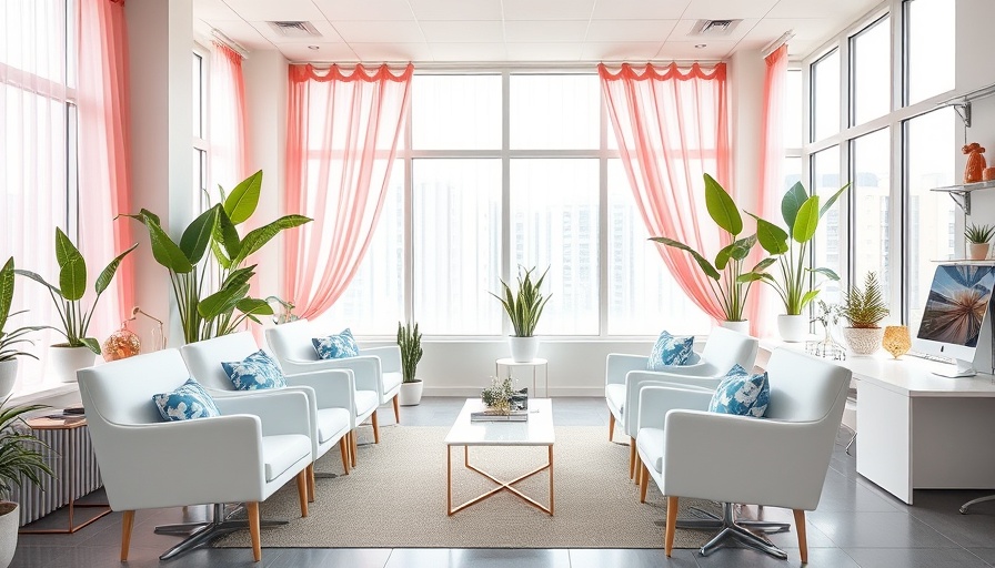 Bright workspace with modern decor and natural light, featuring family wall frames.